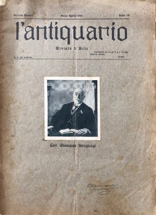 L' antiquario anno XV, n 2, marzo-aprile 1928 - Demetrio Tolosani - copertina