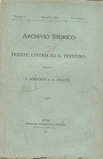 Archivio Storico per Trieste , L' Istria ed il trentino - copertina