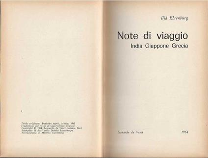 Note di viaggio . India Giappone Grecia - Il'ja Ehrenburg - copertina