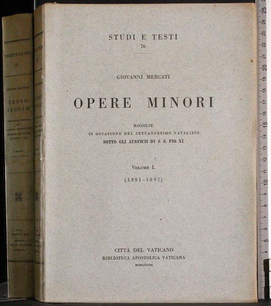 Opere minori Vol 1 - Giovanni Mercati - copertina