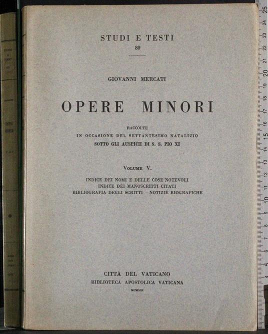 Opere minori Vol 5 - Giovanni Mercati - copertina