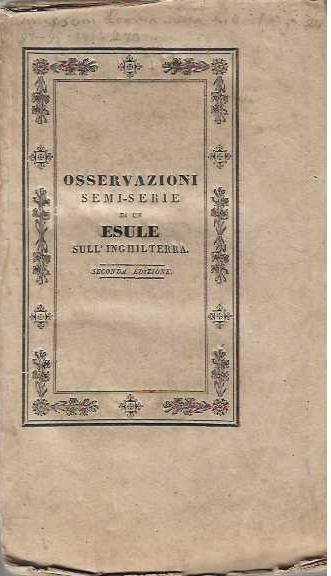 Osservazioni semi-serie di un esule sull' Inghilterra - Giuseppe Pecchio - copertina
