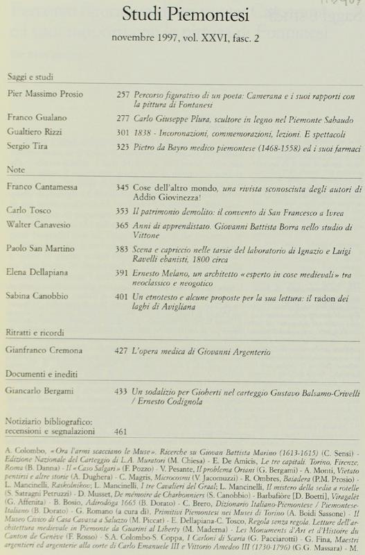 STUDI PIEMONTESI. Vol. XXVI - 1997, fasc. 2 - Autori vari. - Centro Studi Piemontesi, - 1997