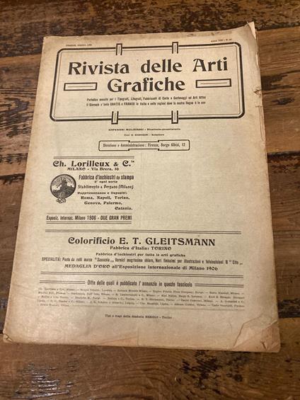 Rivista delle Arti Grafiche. Periodico mensile per i Tipografi, Litografi, Fabbricanti di carta e cartonaggi ed Arti affini Ottobre 1908 - Anno VIII - N. 10 - copertina