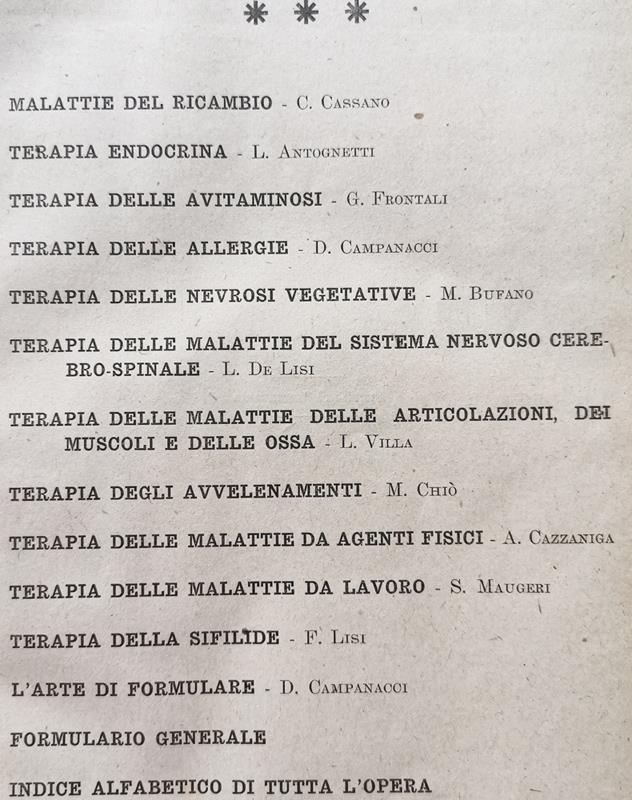 Terapia Medica. Manuale Pratico Per Medici E Studenti. Vol. I. Parte Generale; Vol. Ii E Iii. Parte Speciale.+ Vol. Iv E V. Aggiornamenti 1946 E 1950