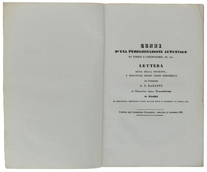 Cenni D'Una Peregrinazione Autunnale Da Torino A Copenhaghen, Ecc.Ecc. Lettera Sesta Della Presente, E Sedicesima Delle Corse Precedenti... Al Chiarissimo Signor Commendatore G.Plana... Estratto Dall'Annotatore Piemontese, Fascicolo Di Dicembre - copertina