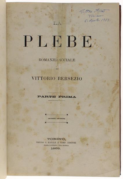Plebe. Romanzo Sociale [Edizione Originale] - Vittorio Bersezio - copertina