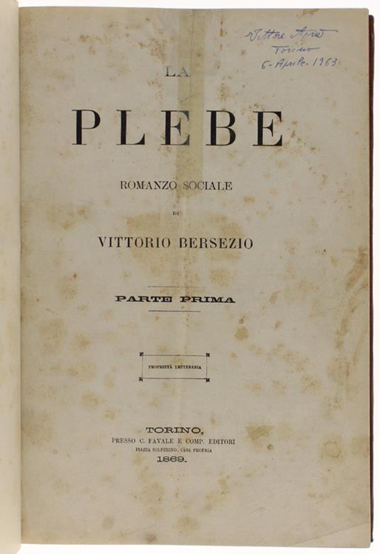 Plebe. Romanzo Sociale [Edizione Originale] - Vittorio Bersezio - copertina