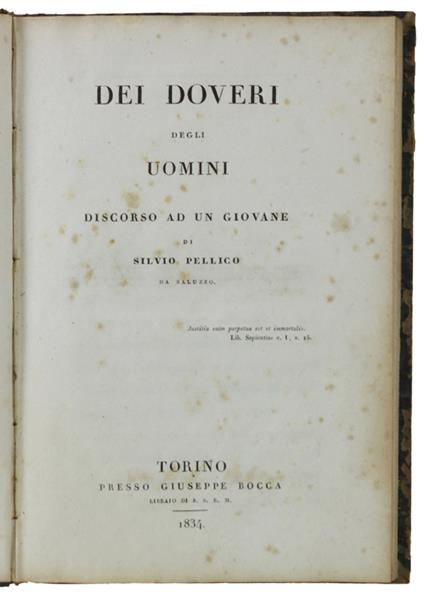 Dei Doveri Degli Uomini Discorso Ad Un Giovane [Edizione Originale] - Silvio Pellico - copertina
