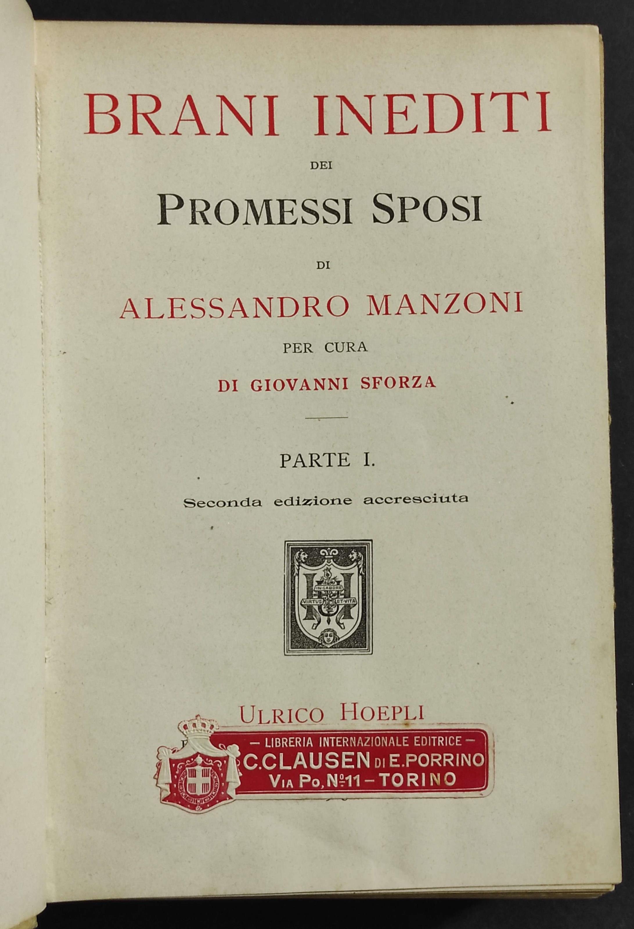 Brani Inediti dei Promessi Sposi di A. Manzoni