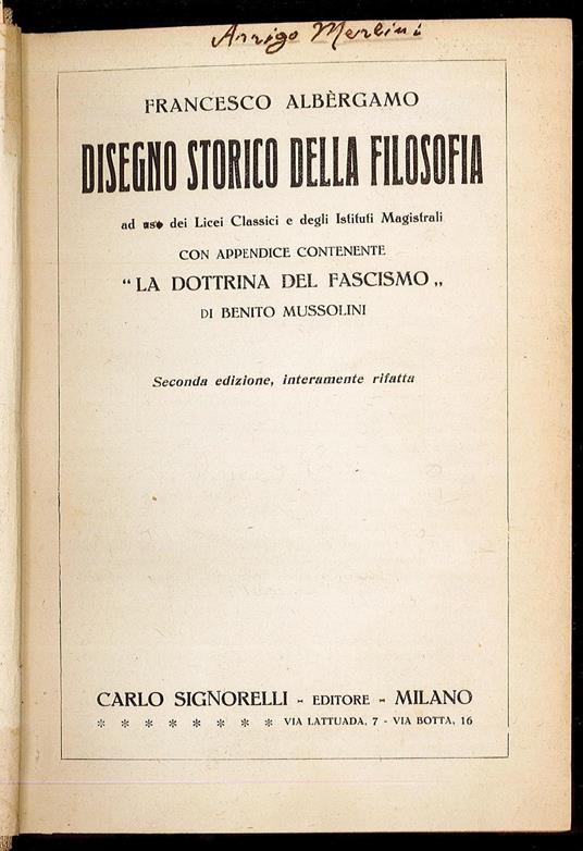 Disegno storico della filosfia ad uso dei Licei Classici e degli Istituti Magistrali - Francesco Albergamo - copertina