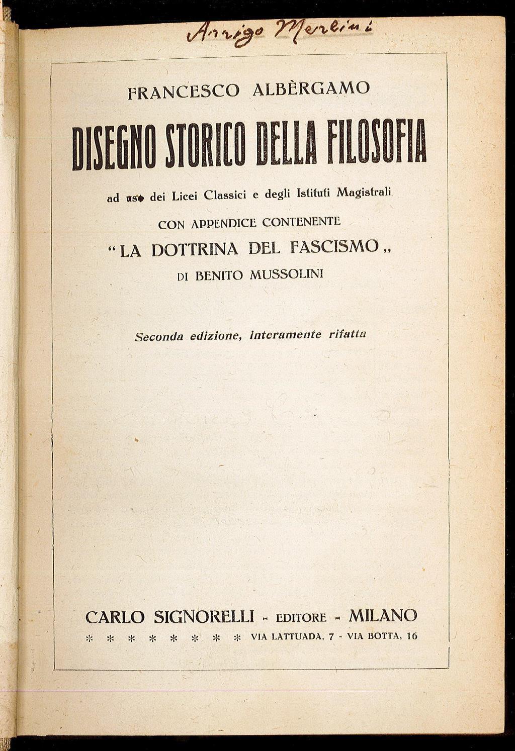 Disegno storico della filosfia ad uso dei Licei Classici e degli Istituti Magistrali