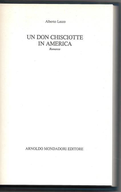 Un Don Chisciotte in America - Alberto Lecco - copertina