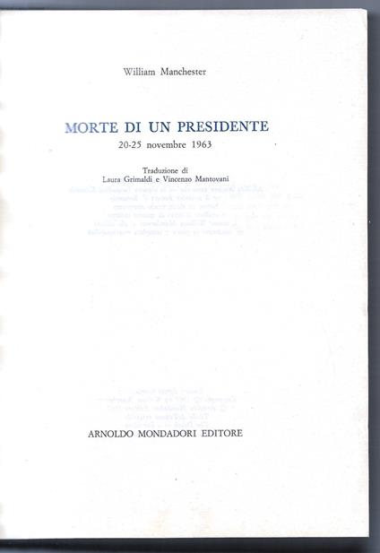 Morte di un presidente 20-25 Novembre 1963 - William Manchester - copertina