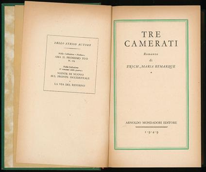 Tre camerati - Erich Maria Remarque - copertina