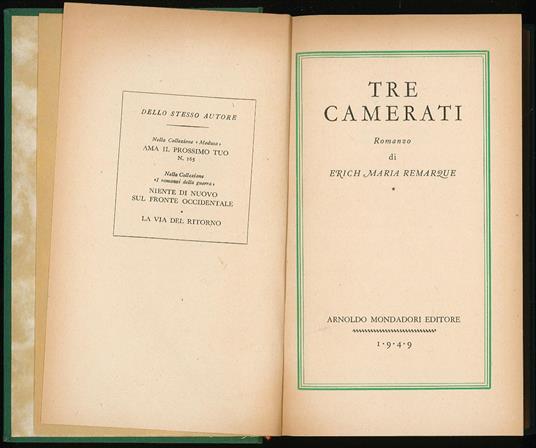 Tre camerati - Erich Maria Remarque - copertina