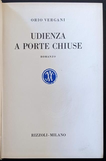 Udienza a porte chiuse - Orio Vergani - copertina