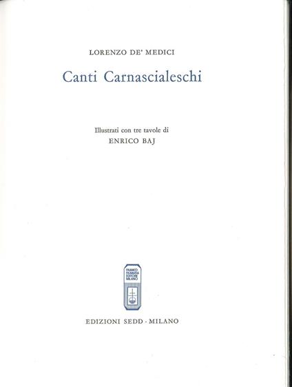 Canti Carnascialeschi - Lorenzo de' Medici - copertina