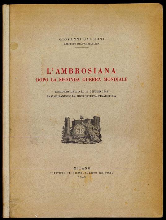 L' Ambrosiana dopo la Seconda Guerra Mondiale - Giovanni Agliati - copertina