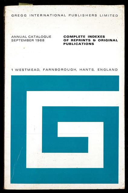 Annual catalogue september 1968. Complete indexes of reprints & original publications - copertina