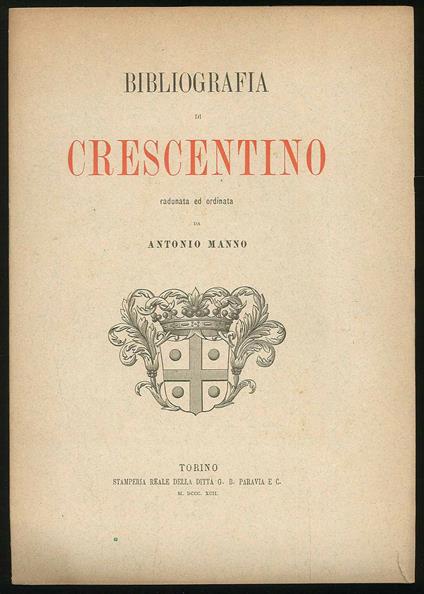 Bibliografia di Crescentino radunata ed ordinata - Antonio Manno - copertina