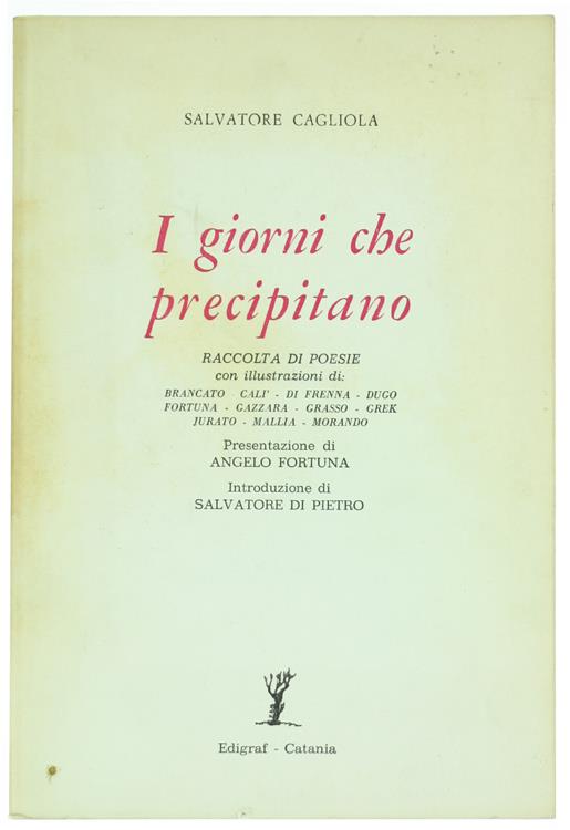 I GIORNI CHE PRECIPITANO. Raccolta di poesie - Salvatore Casolaro - copertina