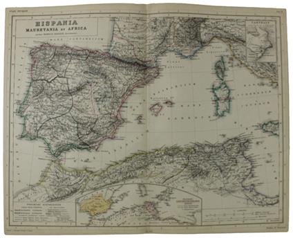 HISPANIA MAURETANIA ET AFRICA + CARTHAGO. Atlas Antiquus  - large color map of with hand watercolored borders & principal features - Kiepert Henrico - Reimer - copertina
