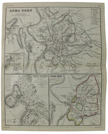 ROMA URBS ab Augusti Imp.tempore cum muris ab Aureliano et Honorio conditis. Atlas Antiquus - Large color map - Kiepert Henrico - Reimer - copertina