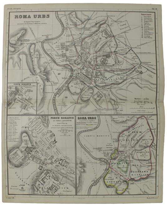 ROMA URBS ab Augusti Imp.tempore cum muris ab Aureliano et Honorio conditis. Atlas Antiquus - Large color map - Kiepert Henrico - Reimer - copertina