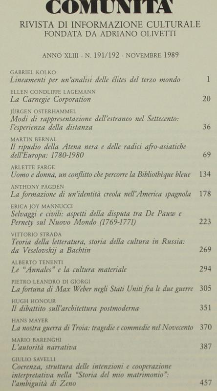 COMUNITA' - N. 191/192. Rivista di informazione culturale - Olivetti Adriano (fondatore)