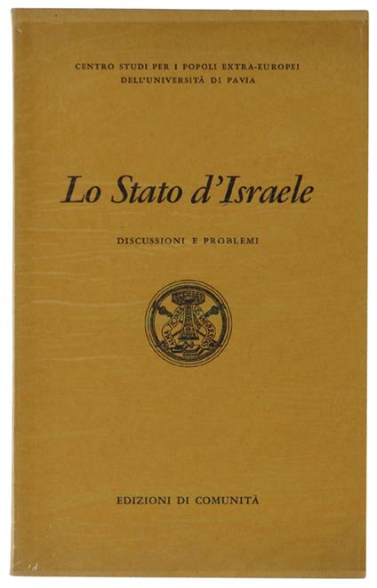Lo STATO D'ISRAELE. Discussioni e problemi - copertina