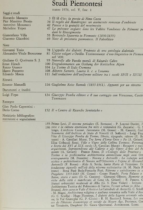 STUDI PIEMONTESI.  Vol. V - 1976, fasc. 1. [Ottimo] - Autori vari