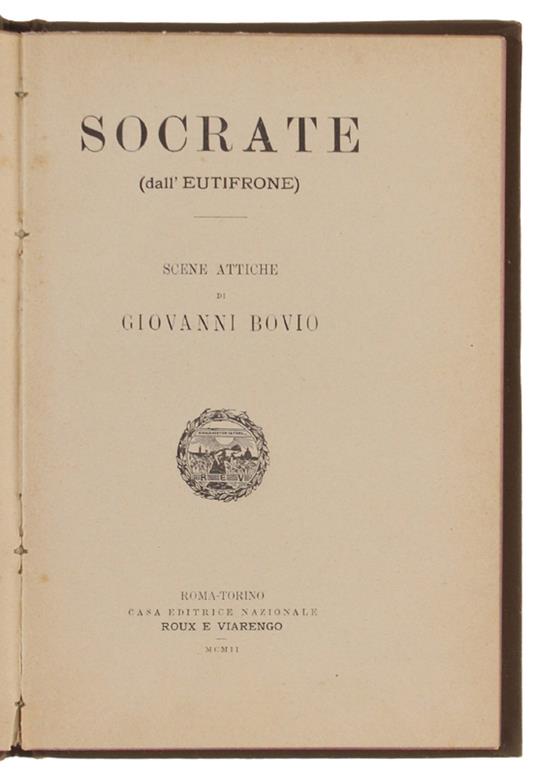 SOCRATE (dall'Eutifrone). Scene attiche - Giovanni Bovio - copertina