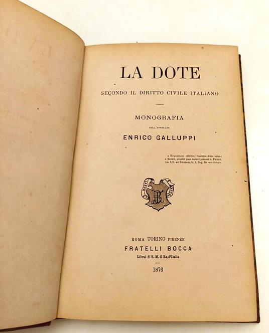 La Dote Secondo Il Diritto Civile Italiano - copertina