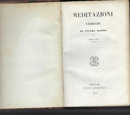 Meditazioni Storiche - Cesare Balbo - copertina