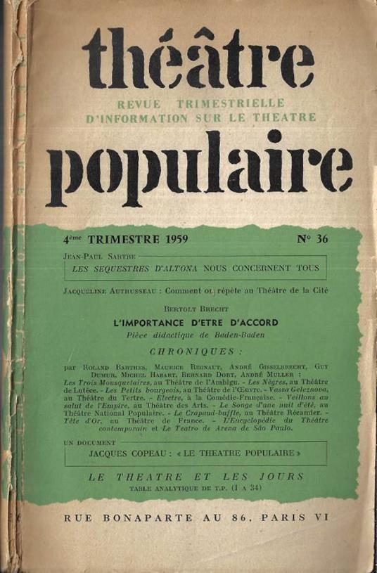 Théatre populaire n. 36 - 1959 - copertina