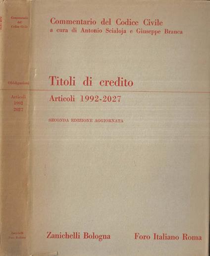 Titoli di credito Articoli 1992 - 2027 - Adriano Fiorentino - copertina