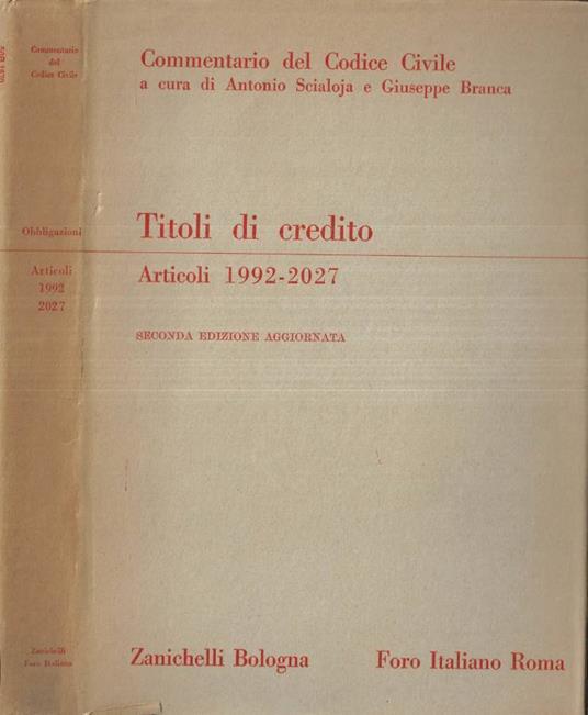 Titoli di credito Articoli 1992 - 2027 - Adriano Fiorentino - copertina