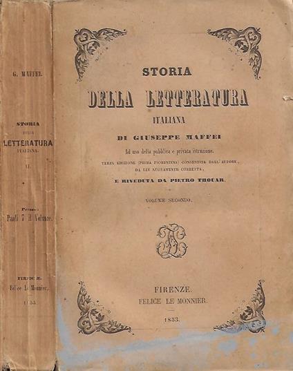 Storia della Letteratura Italiana. Vol. II - Giuseppe Maffei - copertina