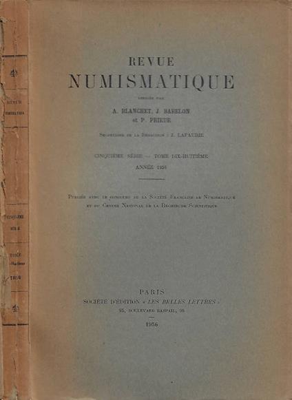 Revue Numismatique. Cinquième Série - Tome Dix-Huitième - 1956 - copertina