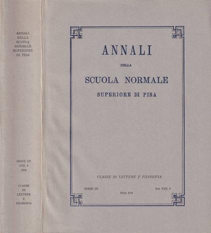 Annali della Scuola Normale Superiore di Pisa, Serie III, Vol. VIII, 4, Pisa 1978 - copertina