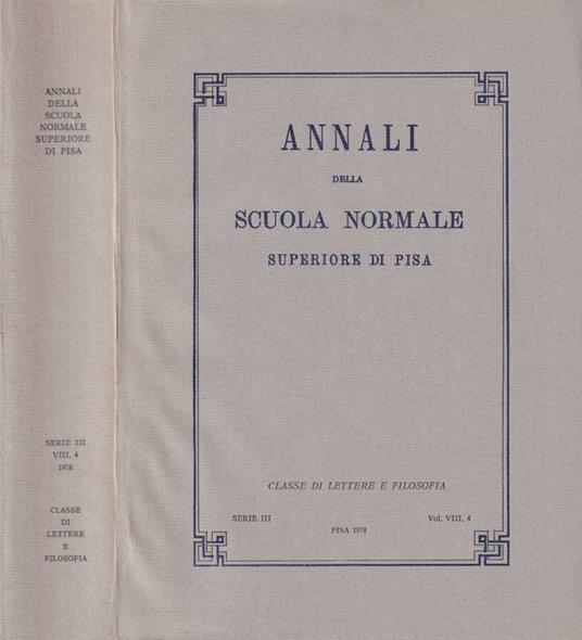 Annali della Scuola Normale Superiore di Pisa, Serie III, Vol. VIII, 4, Pisa 1978 - copertina