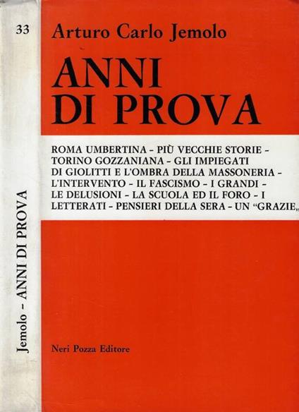 Anni di prova - Arturo Carlo Jemolo - copertina