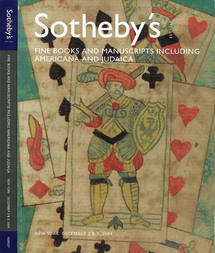 Fine Books and Manuscripts Including Americana and Judaica (New York, December 2 & 3, 2004) - copertina