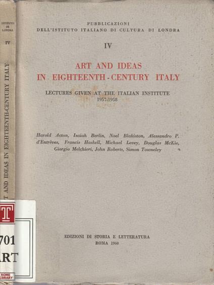Art and ideas in eighteenth century Italy - copertina