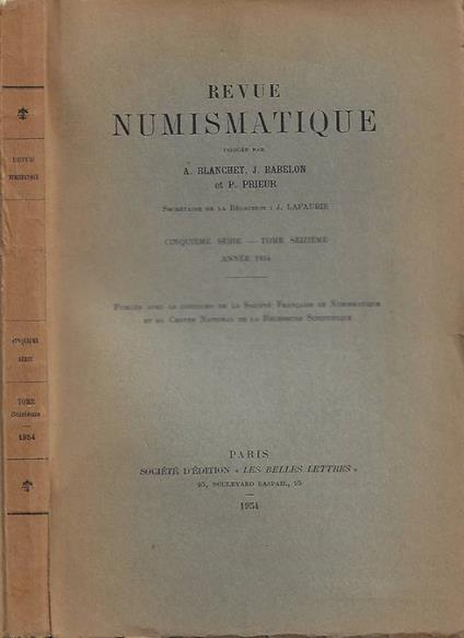 Revue Numismatique. Cinquième Série - Tome Seizième - 1954 - copertina
