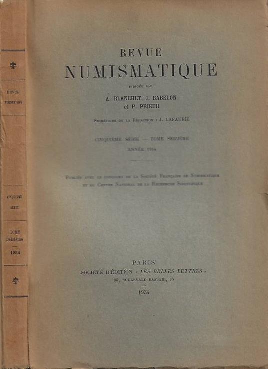 Revue Numismatique. Cinquième Série - Tome Seizième - 1954 - copertina