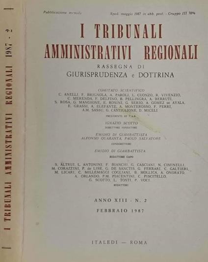 I Tribunali Amministrativi Regionali. Rassegna di giurisprudenza e dottrina. N. 2 Febbraio 1987 - copertina