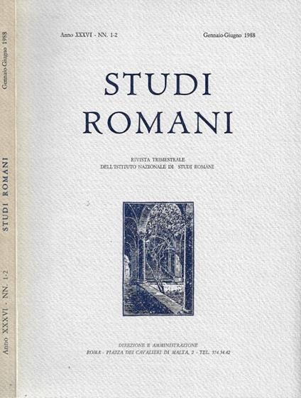 Studi Romani. Rivista trimestrale dell'Istituto Nazionale di Studi Romani. NN. 1-2, gennaio-giugno 1988 - copertina