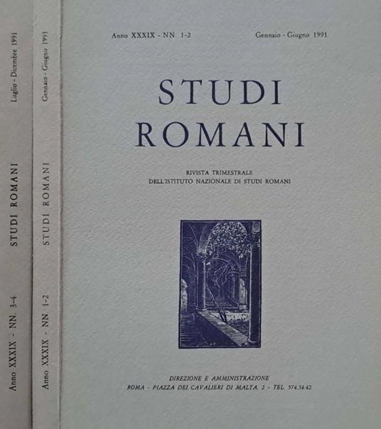 Studi Romani. Rivista trimestrale dell'Istituto Nazionale di Studi Romani. NN. 1-2, gennaio-giugno, NN. 3-4, luglio-dicembre 1991 - copertina